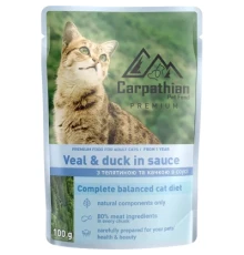 Вологий корм для кішок Carpathian Pet Food з телятиною і качкою в соусі 100 г (4820111141364)