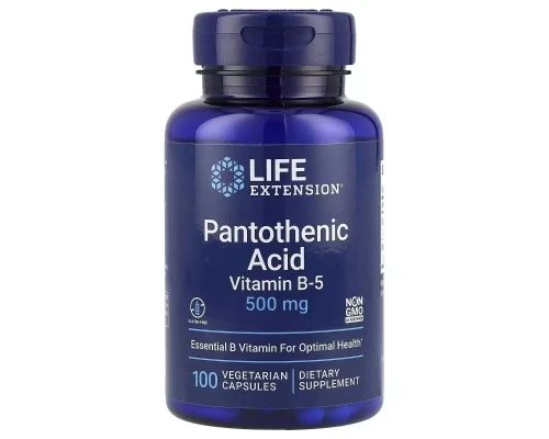 Вітамін Life Extension Пантотенова кислота, Вітамін B5, 500 мг, Pantothenic Acid, 100 вег (LEX-20281)
