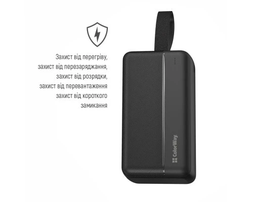 Батарея універсальна ColorWay 30 000 mAh High-power 2 PD/20W, QC/3.0, USB-C/Micro-USB (CW-PB300LPC2BK-PD) 