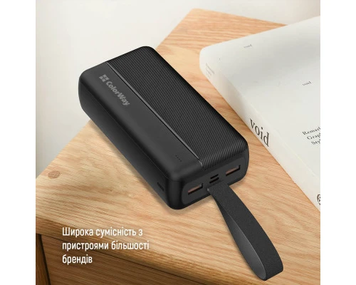 Батарея універсальна ColorWay 30 000 mAh High-power 2 PD/20W, QC/3.0, USB-C/Micro-USB (CW-PB300LPC2BK-PD) 