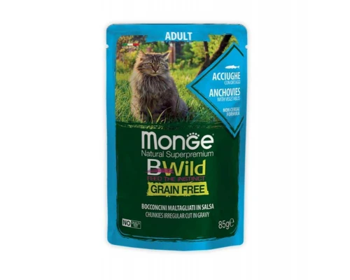 Вологий корм для кішок Monge BWild Cat Free Wet з анчоусами та овочами 85 г (8009470012775)