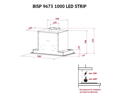 Витяжка кухонна Perfelli BISP 9673 WH 1000 LED Strip