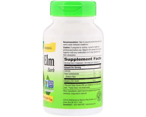 Трави Nature's Way Слизький В'яз, Slippery Elm Bark, 400 мг 100 капсул (NWY-17100)