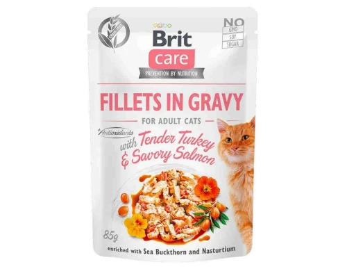 Вологий корм для кішок Brit Care Cat pouch 85 г (ніжна індичка та пікантний лосось у соусі) (8595602540501)