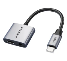 Перехідник USB-C M to 3.5mm F + USB-C F PD60W Cabletime (CA915750)