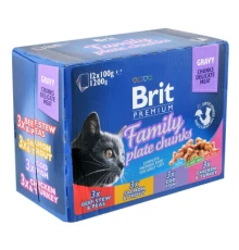 Вологий корм для кішок Brit Premium Cat сімейна тарілка асорті 4 смаки 100 г х 12 шт (8595602506255)