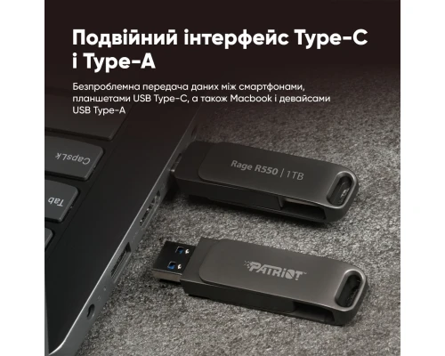 USB флеш накопичувач Patriot 128GB Rage R550 Matte Black USB 3.2/Type-C (PE128GR550DSAD)