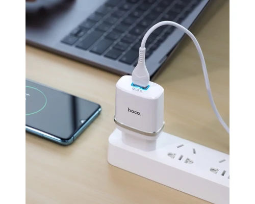 Мережевий зарядний пристрій з кабелем HOCO C12Q Smart QC3.0 charger set(Type-C) 18W White (6931474716309)