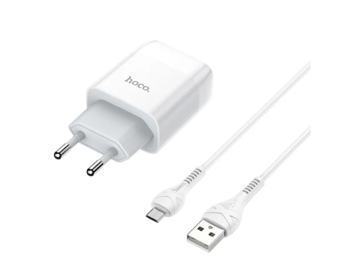 Мережевий зарядний пристрій з кабелем HOCO C73A Glorious dual port charger set(Micro) 12W White (6931474713063)