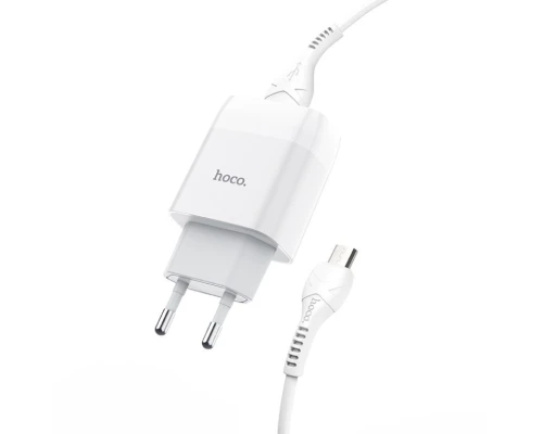 Мережевий зарядний пристрій з кабелем HOCO C73A Glorious dual port charger set(Micro) 12W White (6931474713063)