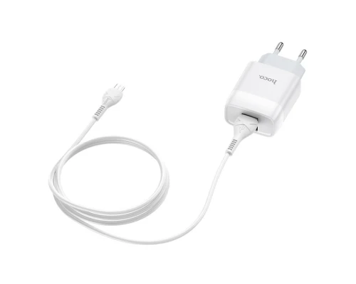 Мережевий зарядний пристрій з кабелем HOCO C73A Glorious dual port charger set(Micro) 12W White (6931474713063)
