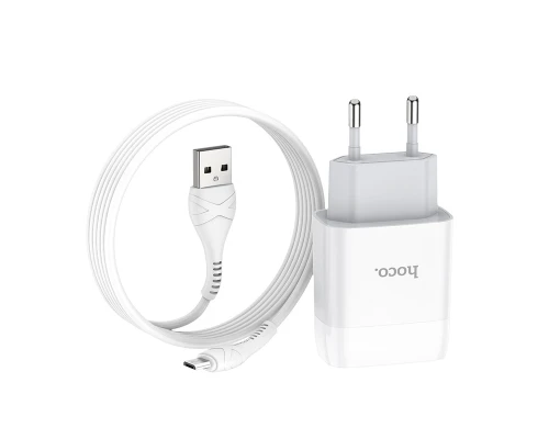 Мережевий зарядний пристрій з кабелем HOCO C73A Glorious dual port charger set(Micro) 12W White (6931474713063)