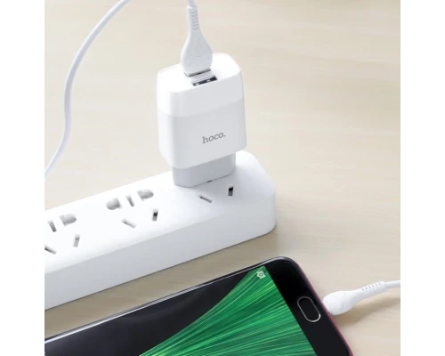 Мережевий зарядний пристрій з кабелем HOCO C73A Glorious dual port charger set(Micro) 12W White (6931474713063)
