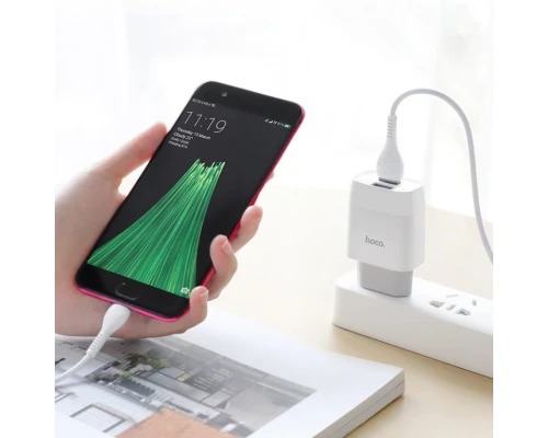 Мережевий зарядний пристрій з кабелем HOCO C73A Glorious dual port charger set(Micro) 12W White (6931474713063)