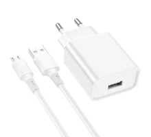 Мережевий зарядний пристрій з кабелем BOROFONE BA74A Aspirer single port charger set(Micro) White (6974443388664)