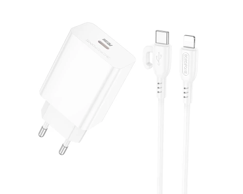 Мережевий зарядний пристрій з кабелем BOROFONE BA21A Pro Long journey single port PD20W charger set(C to iP) White (6941991111419)