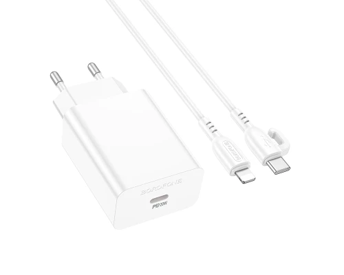 Мережевий зарядний пристрій з кабелем BOROFONE BA21A Pro Long journey single port PD20W charger set(C to iP) White (6941991111419)