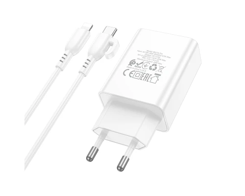 Мережевий зарядний пристрій з кабелем BOROFONE BA21A Pro Long journey single port PD20W charger set(C to iP) White (6941991111419)