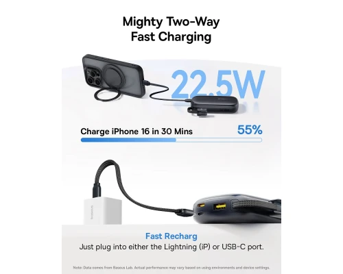Зовнішній акумулятор Baseus EnerFill FC21 Qpow 3 Ultra Digital Display Power Bank with Detachable Cable 20000mAh 22.5W Cosmic Black (E0027M00)