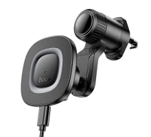 Автотримач для телефона з БЗП HOCO HW30 Crown magnetic wireless charging car holder (air outlet) Black Metal Gray (6942007646925)