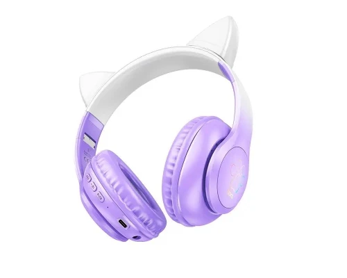 Бездротові накладні навушники HOCO W42 Cat ears BT headphones Purple Grape (6931474795854)