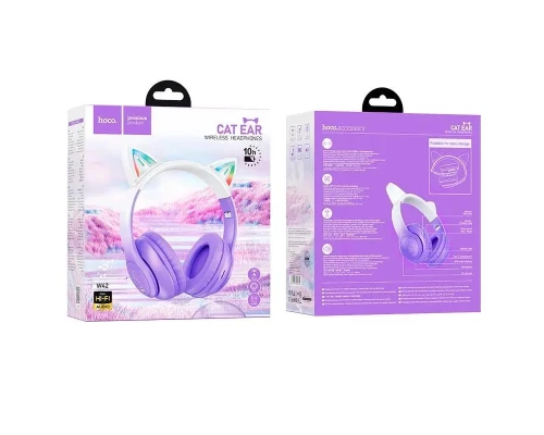 Бездротові накладні навушники HOCO W42 Cat ears BT headphones Purple Grape (6931474795854)