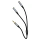 Аудіокабель HOCO UPA21 3.5mm male to 2*3.5mm female, nylon braid, 0.25m, Metal Gray (6931474766809)
