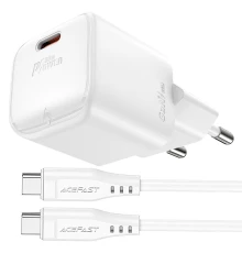 Мережевий зарядний пристрій з кабелем ACEFAST A77 mini PD30W GaN single USB-C charger set (C3-03) White (6974316282853) 