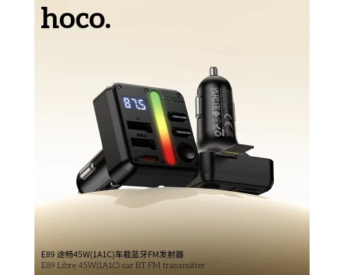 АЗП з FM-модулятором HOCO E89 Libre 45W(1A1C) car BT FM transmitter Black (6942007673808)
