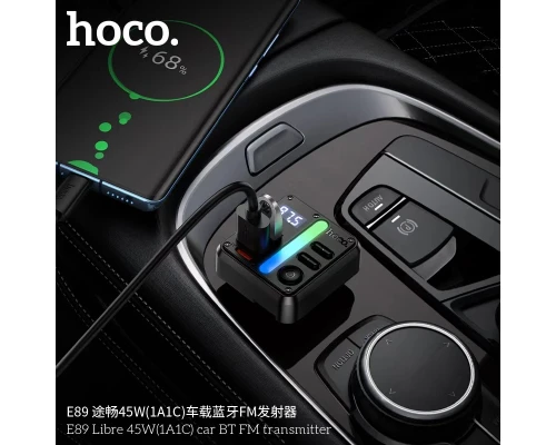 АЗП з FM-модулятором HOCO E89 Libre 45W(1A1C) car BT FM transmitter Black (6942007673808)